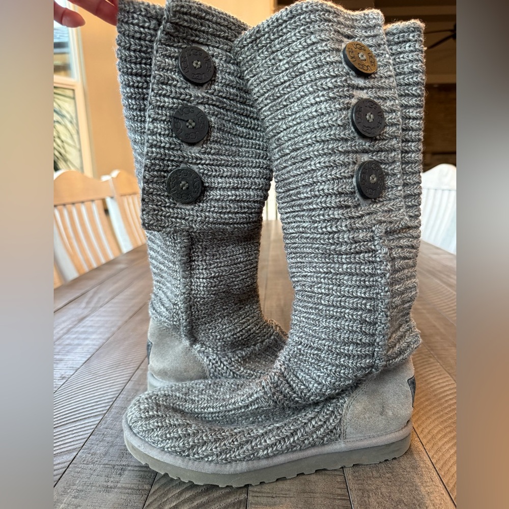 UGG Cardy - Chunky Sweater Charcoal Knit Boho Slouchy Boots Women's Size 7